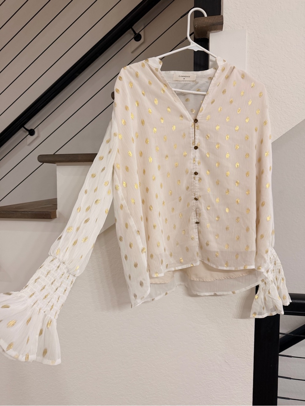camilla & marc Cream Blouse with Gold Metallic Dot Detail